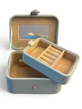 Tuscan Designs Travel Jewelry Box Removable Tray Velvet Lined Snap Closure Blue